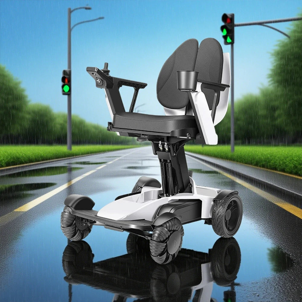 ROLLUX Foldable Compact 4-Wheel Mobility Scooter - 13Ah/20Ah Lithium Battery, Portable & Easy to Store - White
