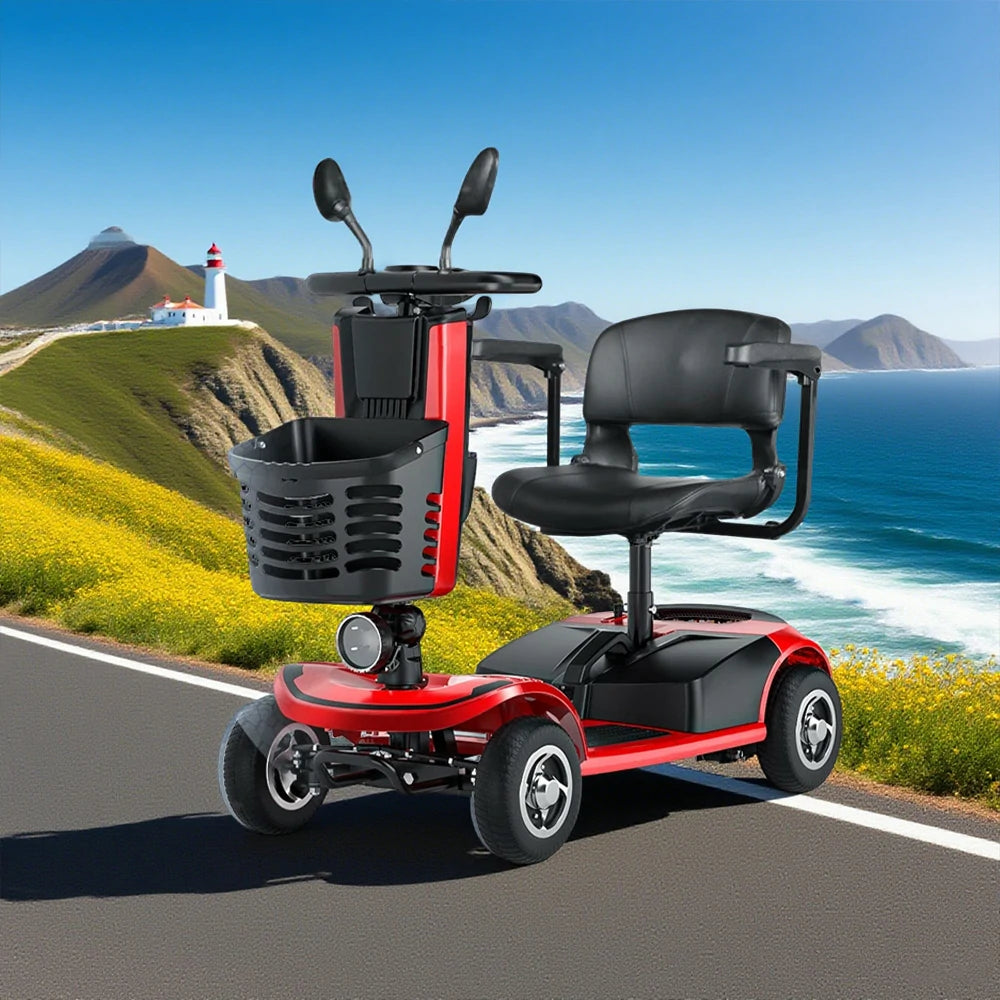 ROLLUX 350W Lightweight Mobility Scooter - 20Ah Lithium Battery, Compact 4-Wheel Design - Red