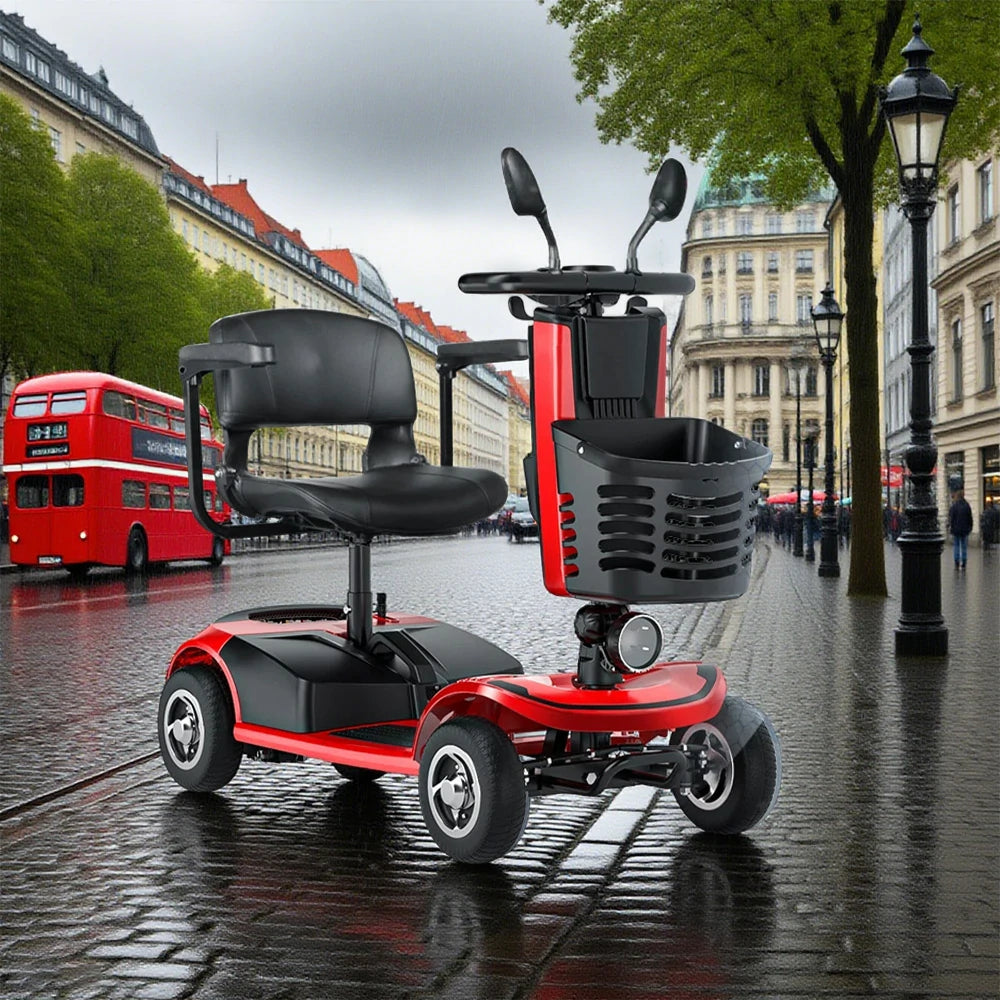 ROLLUX 350W Lightweight Mobility Scooter - 20Ah Lithium Battery, Compact 4-Wheel Design - Red