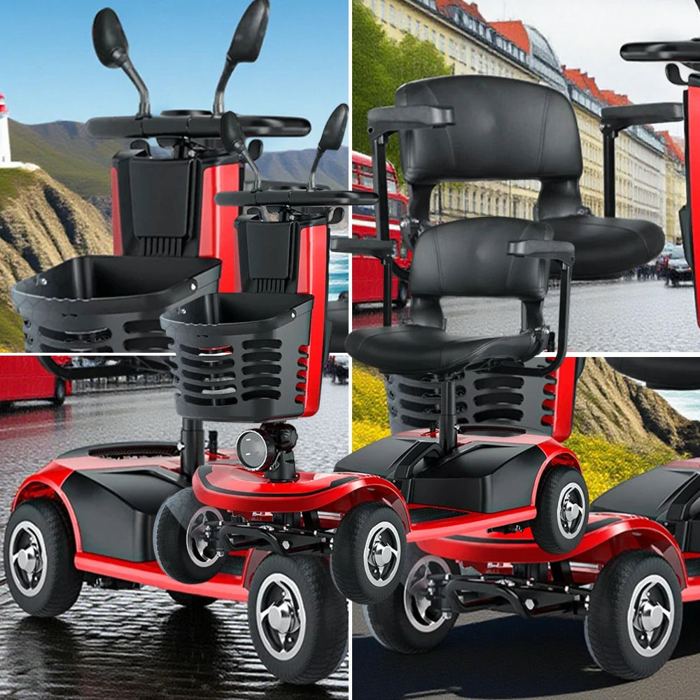ROLLUX 350W Lightweight Mobility Scooter - 20Ah Lithium Battery, Compact 4-Wheel Design - Red