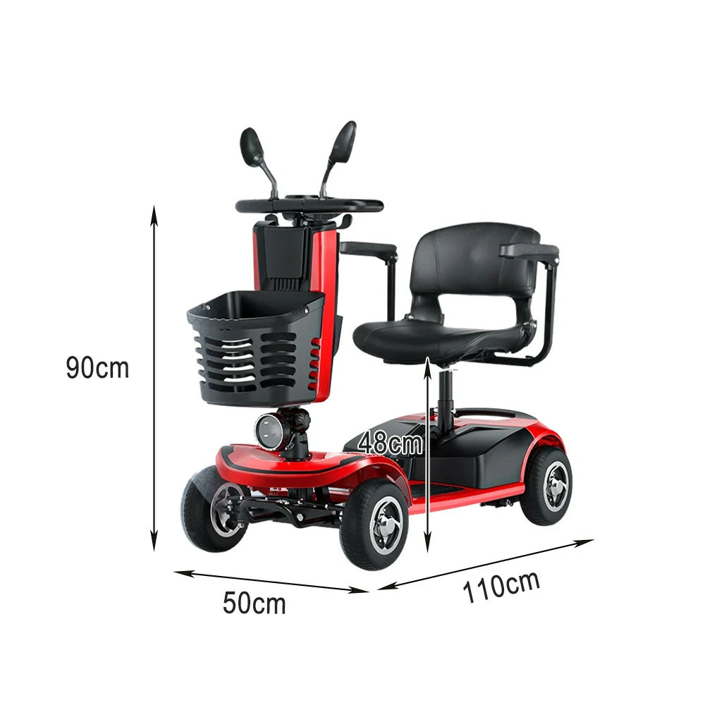 ROLLUX 350W Lightweight Mobility Scooter - 20Ah Lithium Battery, Compact 4-Wheel Design - Red