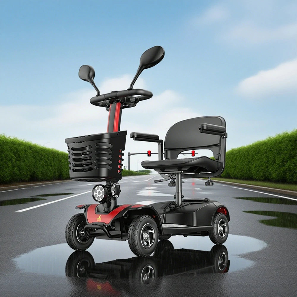 ROLLUX 350W Foldable Mobility Scooter - 20/30/40Ah Lithium Battery, 4-Wheel Design with Large Front Basket - Black