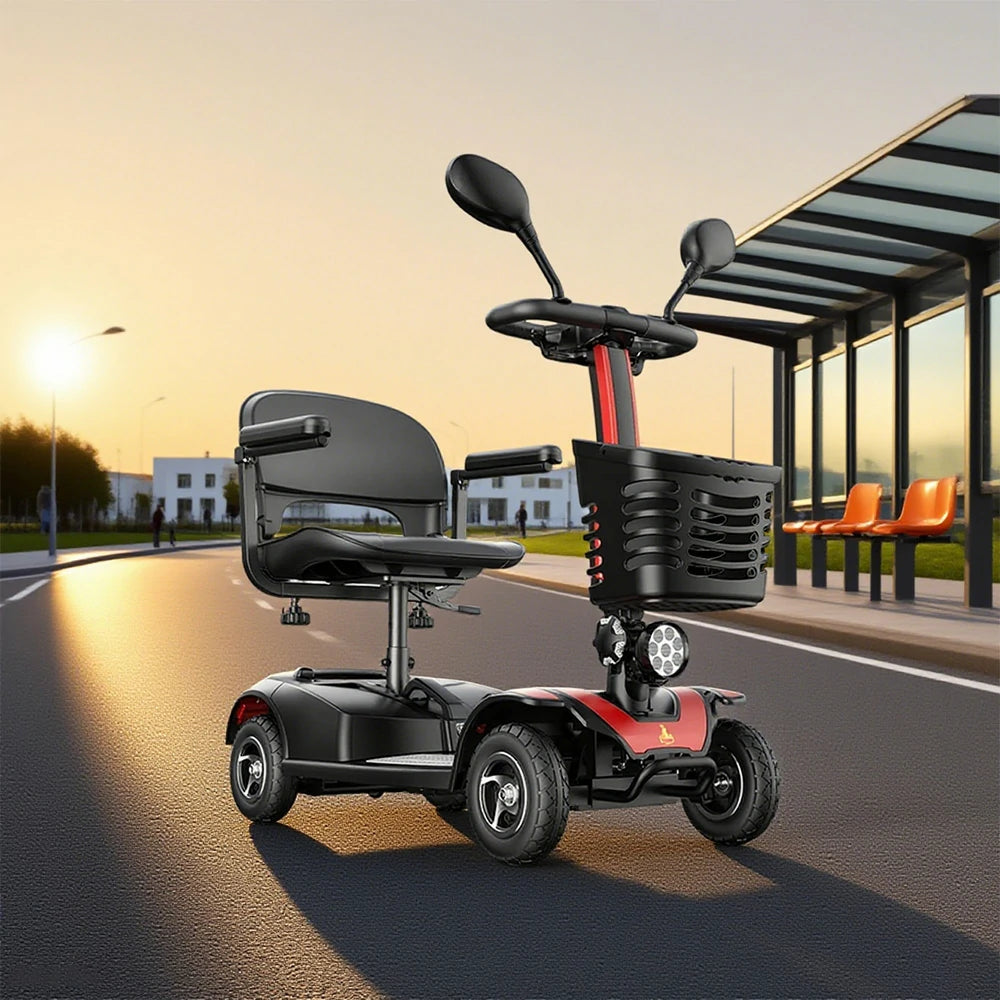 ROLLUX 350W Foldable Mobility Scooter - 20/30/40Ah Lithium Battery, 4-Wheel Design with Large Front Basket - Black