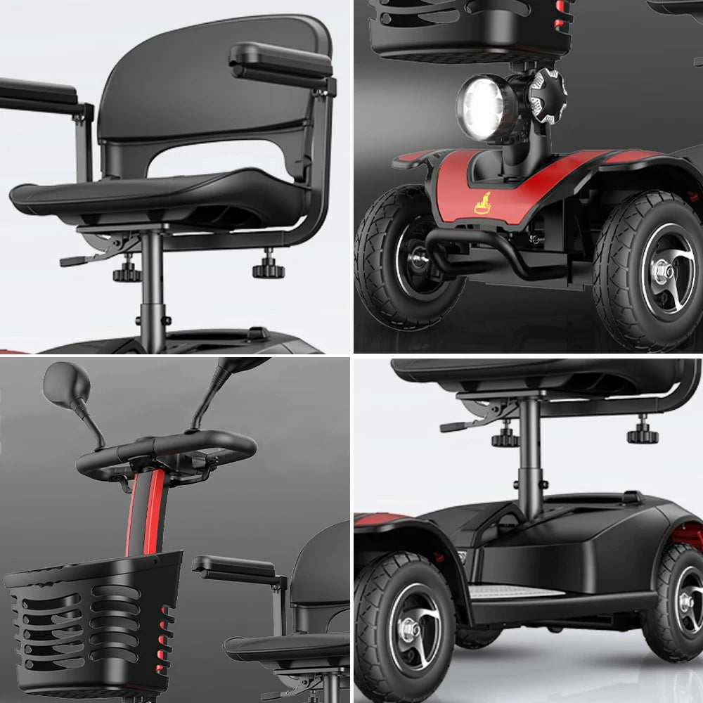 ROLLUX 350W Foldable Mobility Scooter - 20/30/40Ah Lithium Battery, 4-Wheel Design with Large Front Basket - Black