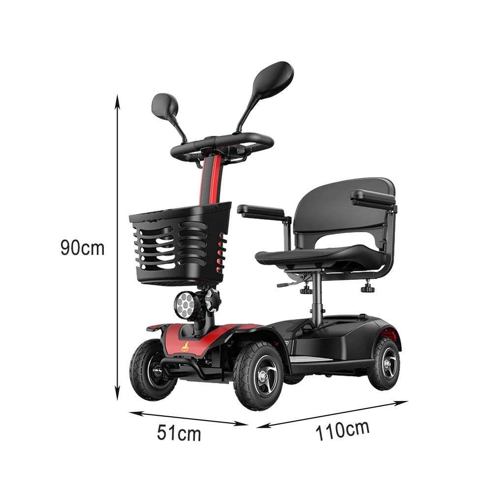 ROLLUX 350W Foldable Mobility Scooter - 20/30/40Ah Lithium Battery, 4-Wheel Design with Large Front Basket - Black
