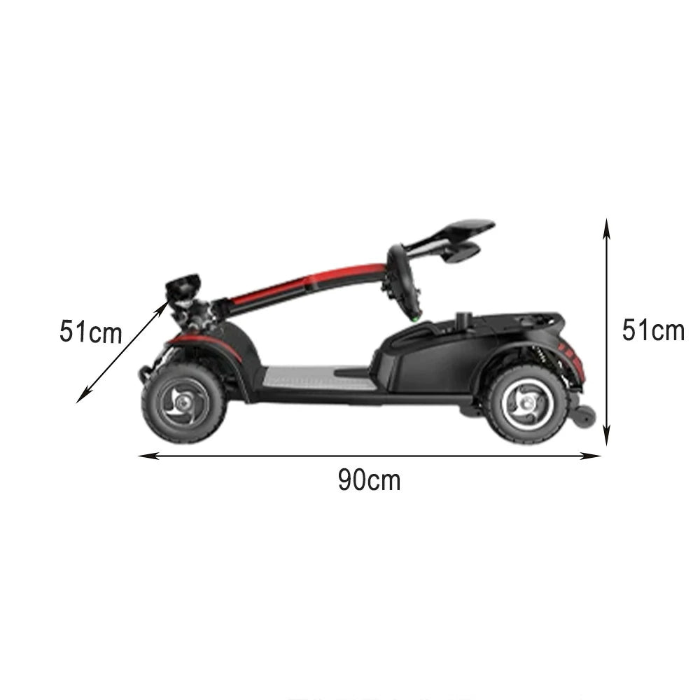 ROLLUX 350W Foldable Mobility Scooter - 20/30/40Ah Lithium Battery, 4-Wheel Design with Large Front Basket - Black