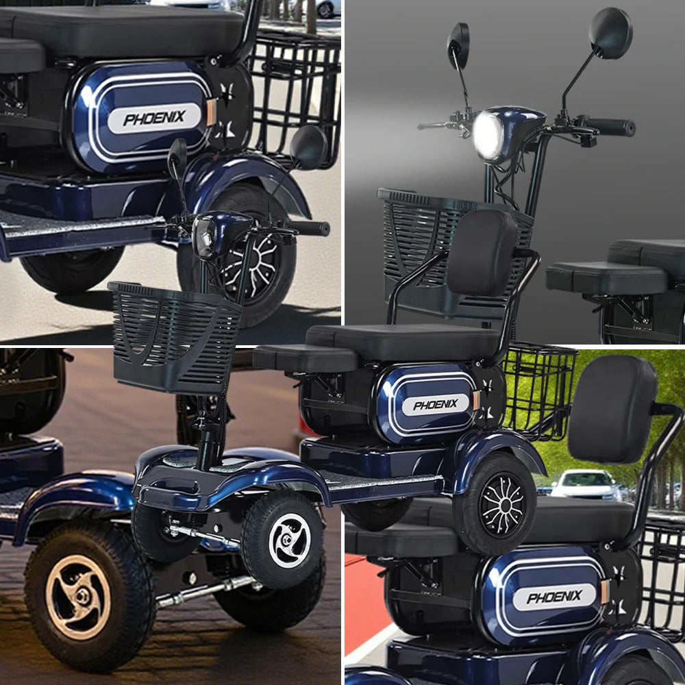 ROLLUX 700W Dual Motor Mobility Scooter - 25/30/35Ah Lithium Battery,4-Wheel Drive with Large Front & Rear Baskets - Blue