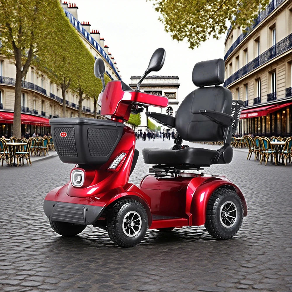 ROLLUX 800W Mobility Scooter - 40Ah Lithium Battery,4-Wheel Design with Cushioned High-Back Seat & Front and Rear Storage Baskets - Red
