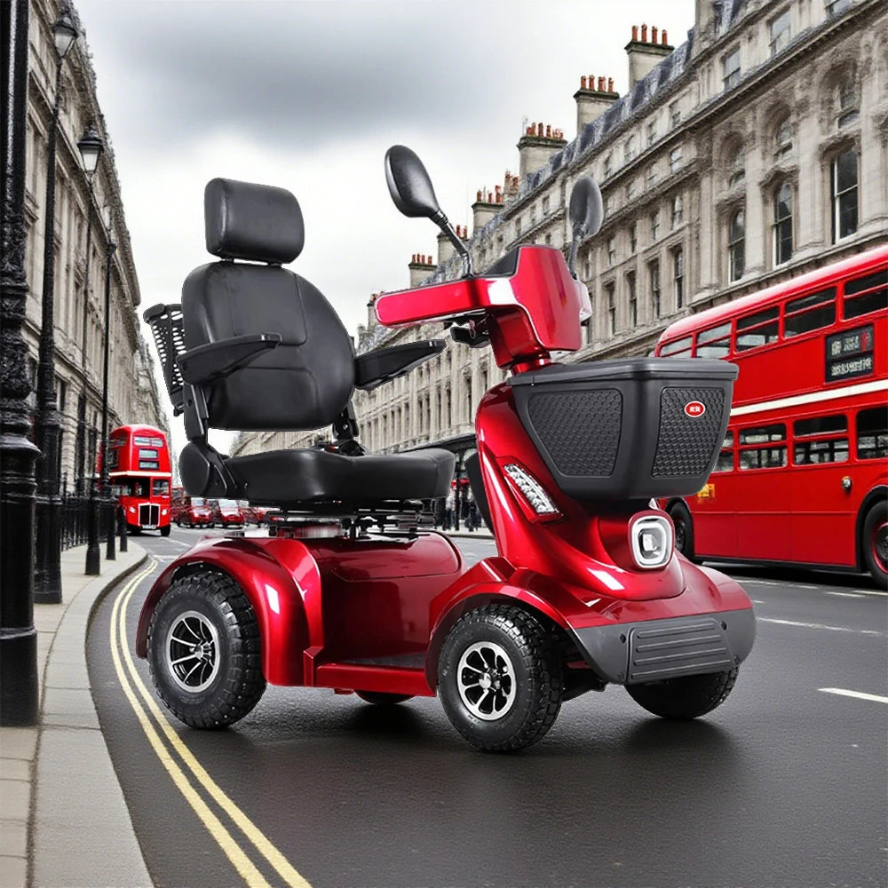 ROLLUX 800W Mobility Scooter - 40Ah Lithium Battery,4-Wheel Design with Cushioned High-Back Seat & Front and Rear Storage Baskets - Red