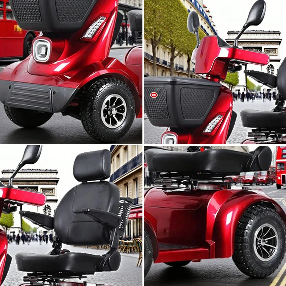ROLLUX 800W Mobility Scooter - 40Ah Lithium Battery,4-Wheel Design with Cushioned High-Back Seat & Front and Rear Storage Baskets - Red