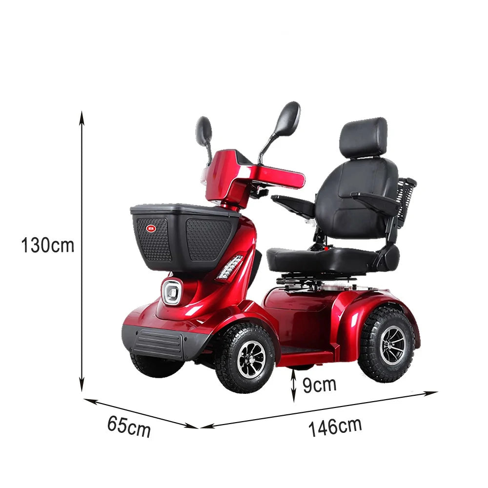 ROLLUX 800W Mobility Scooter - 40Ah Lithium Battery,4-Wheel Design with Cushioned High-Back Seat & Front and Rear Storage Baskets - Red