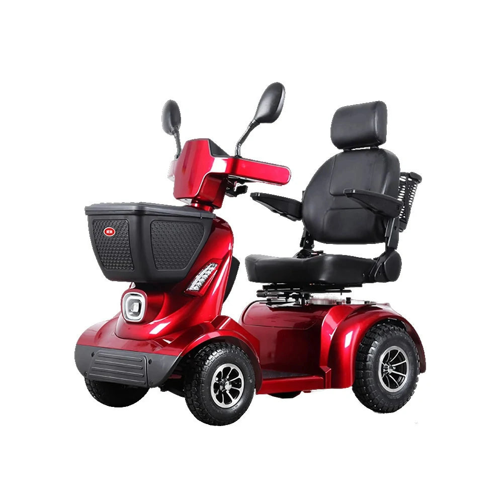 ROLLUX 800W Mobility Scooter - 40Ah Lithium Battery,4-Wheel Design with Cushioned High-Back Seat & Front and Rear Storage Baskets - Red