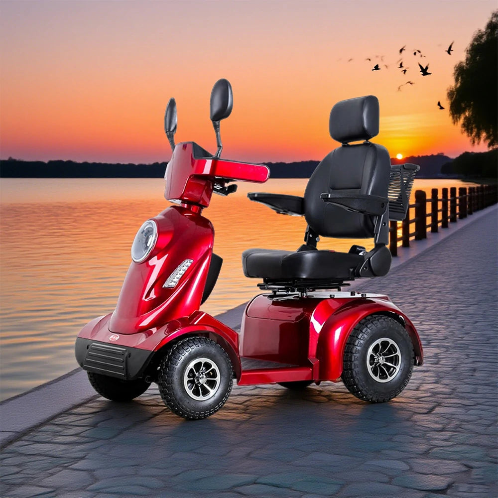 ROLLUX 800W Mobility Scooter - 40Ah Lithium Battery,4-Wheel Design with Cushioned High-Back Seat & Rear Storage Basket - Red