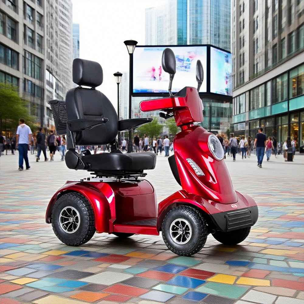 ROLLUX 800W Mobility Scooter - 40Ah Lithium Battery,4-Wheel Design with Cushioned High-Back Seat & Rear Storage Basket - Red