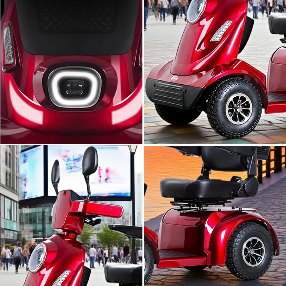 ROLLUX 800W Mobility Scooter - 40Ah Lithium Battery,4-Wheel Design with Cushioned High-Back Seat & Rear Storage Basket - Red