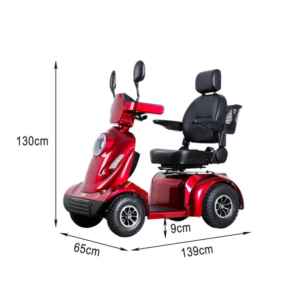 ROLLUX 800W Mobility Scooter - 40Ah Lithium Battery,4-Wheel Design with Cushioned High-Back Seat & Rear Storage Basket - Red