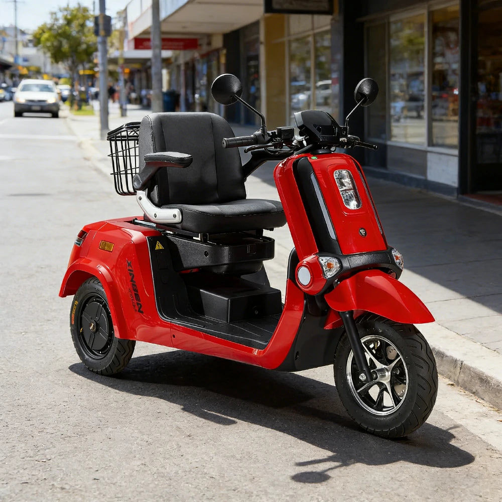 ROLLUX E2 Dual Motors 1000W 3 Wheels Mobility Scooter / With A Roof Overhang - Red