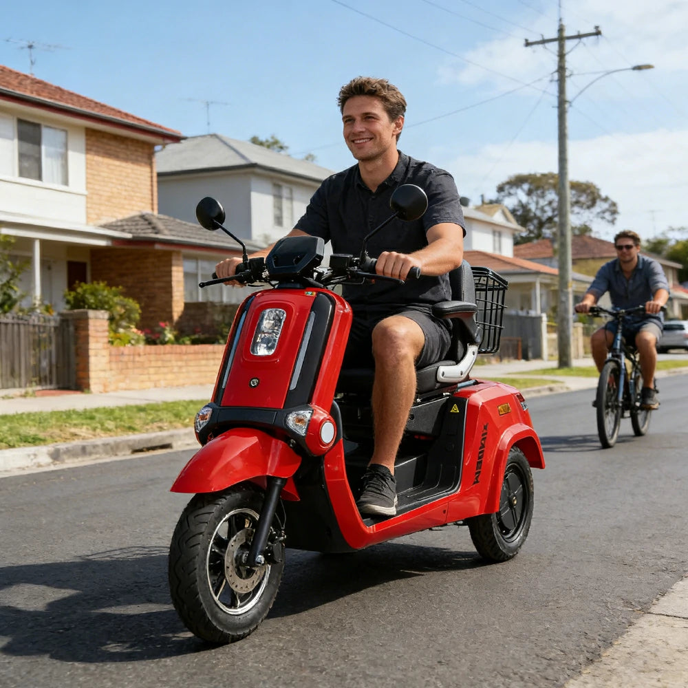 ROLLUX E2 Dual Motors 1000W 3 Wheels Mobility Scooter / With A Roof Overhang - Red