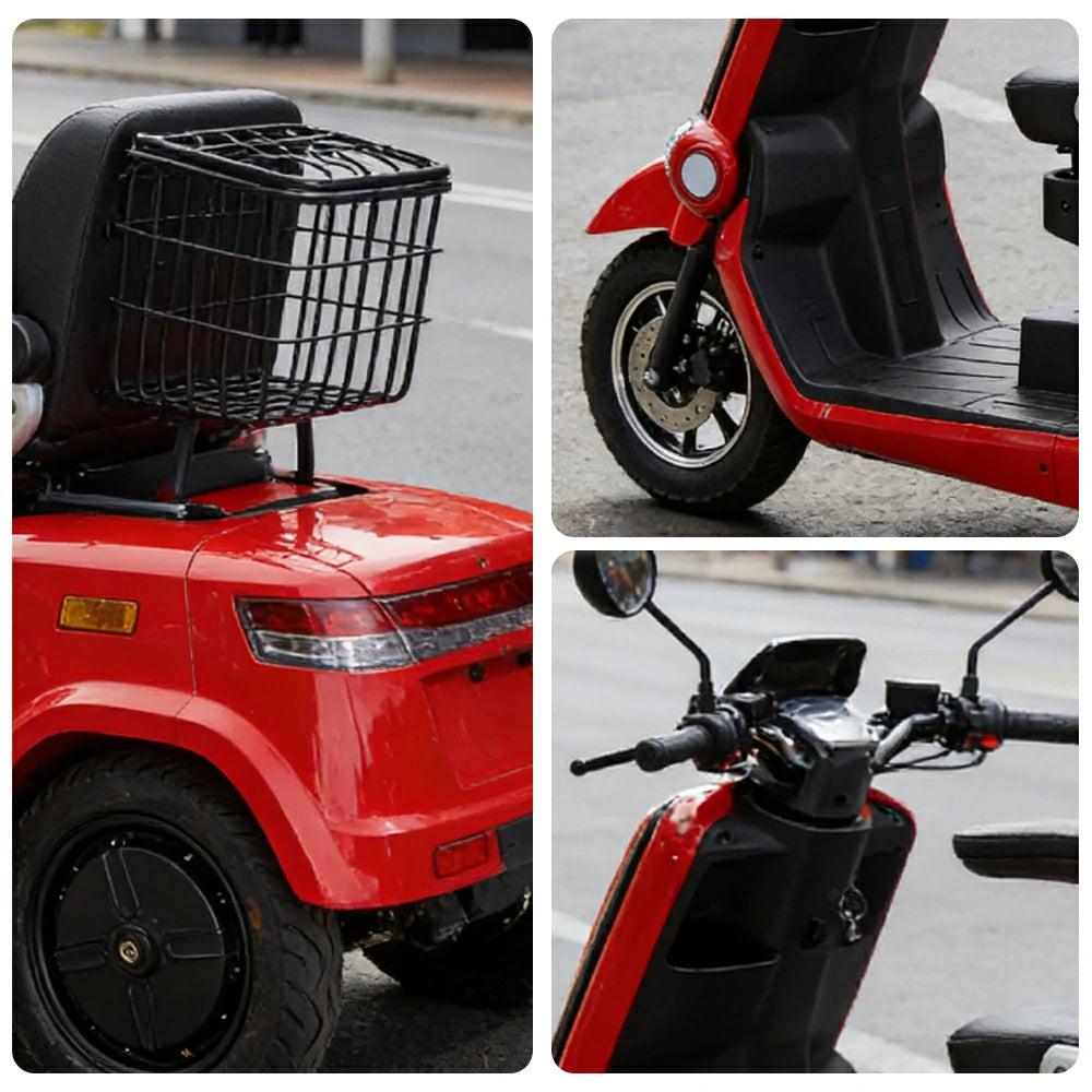 ROLLUX E2 Dual Motors 1000W 3 Wheels Mobility Scooter / With A Roof Overhang - Red
