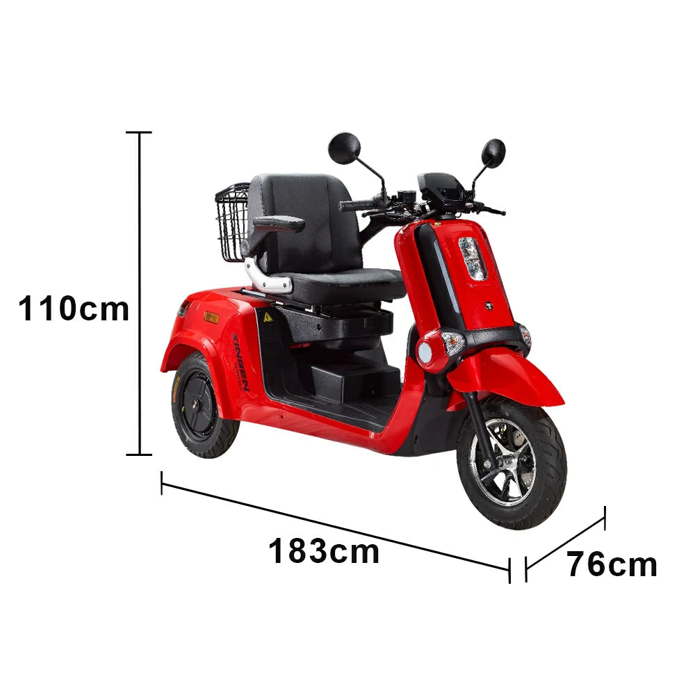 ROLLUX E2 Dual Motors 1000W 3 Wheels Mobility Scooter / With A Roof Overhang - Red