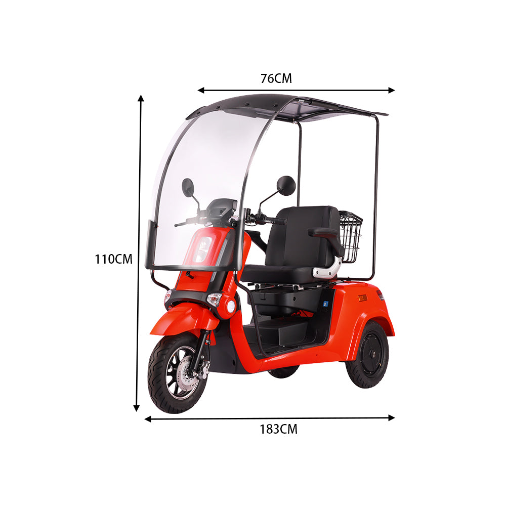 ROLLUX E2 Dual Motors 1600W 3 Wheels Mobility Scooter / With A Roof Overhang - Orange