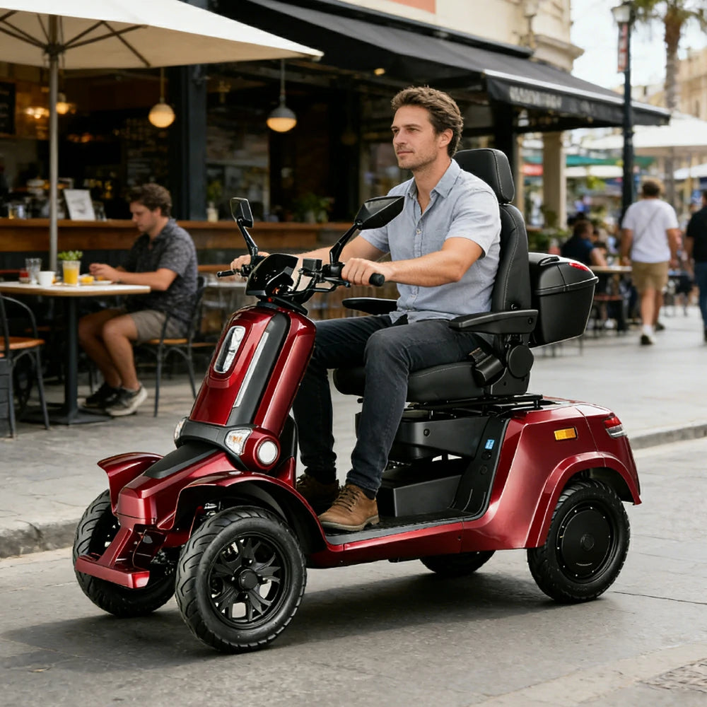 ROLLUX E4 1000W 4 Wheels Mobility Scooter 300KG Weight Capacity - Red