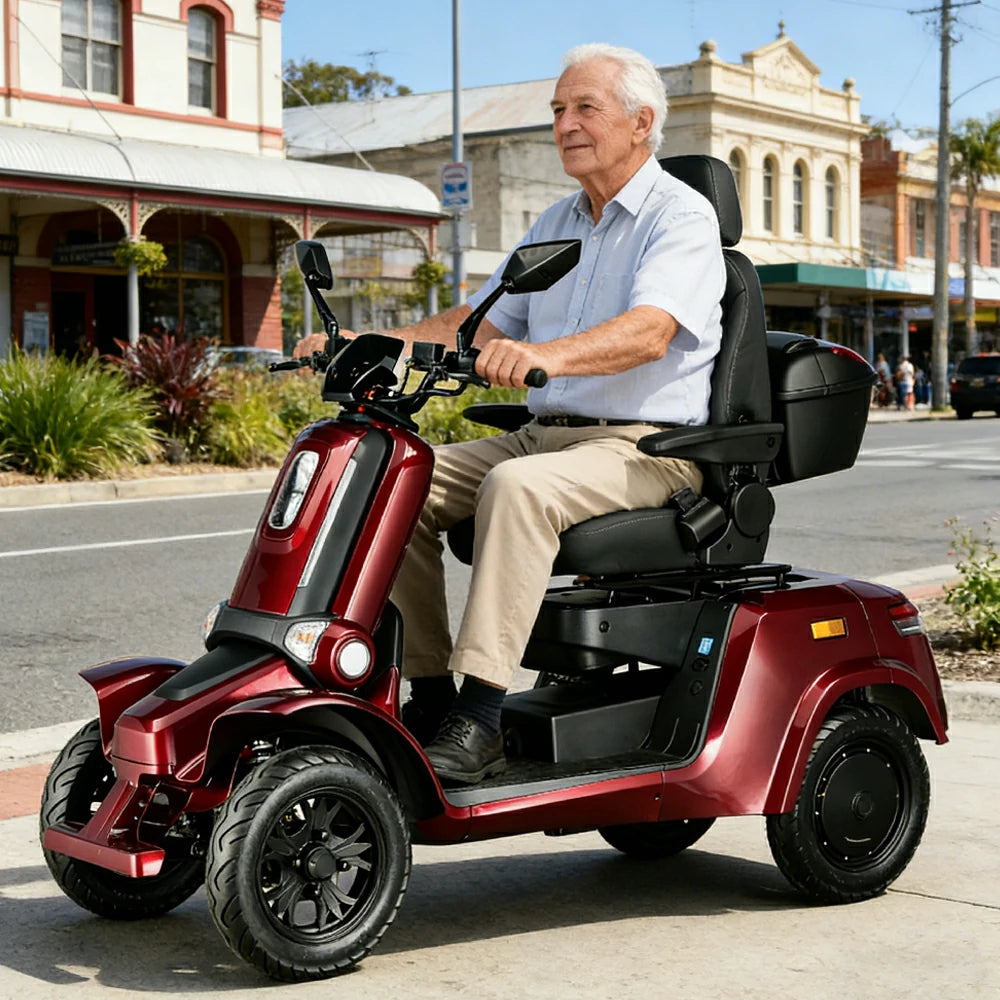 ROLLUX E4 800W×2 4-Wheel Mobility Scooter 300KG Weight Capacity with Lithium Battery - Red