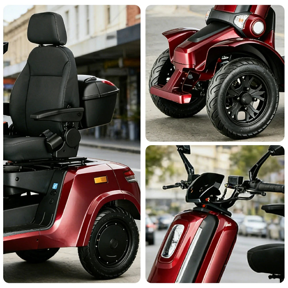 ROLLUX E4 800W×2 4-Wheel Mobility Scooter 300KG Weight Capacity with Lead-Acid Battery - Red