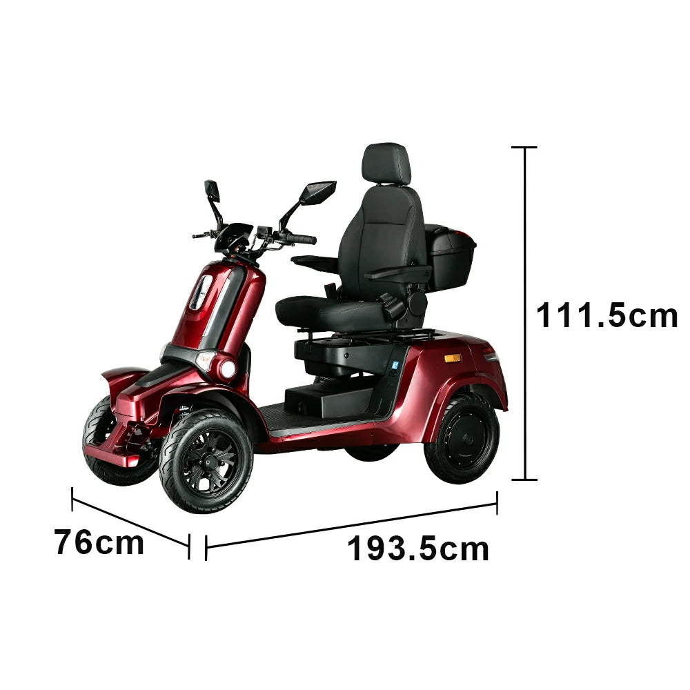 ROLLUX E4 800W×2 4-Wheel Mobility Scooter 300KG Weight Capacity with Lead-Acid Battery - Red