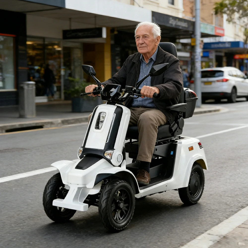 ROLLUX E4 800W×2 4-Wheel Mobility Scooter 300KG Weight Capacity with Lithium Battery - White