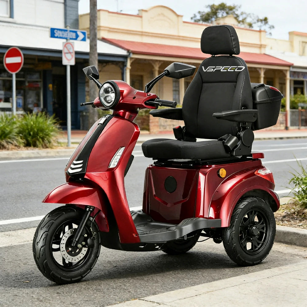 ROLLUX 1000W Electric Mobility Scooter 25km/h Three-Speed Ride with Adjustable Seat & Rear Trunk for Daily Travel ( F1 ) - Red