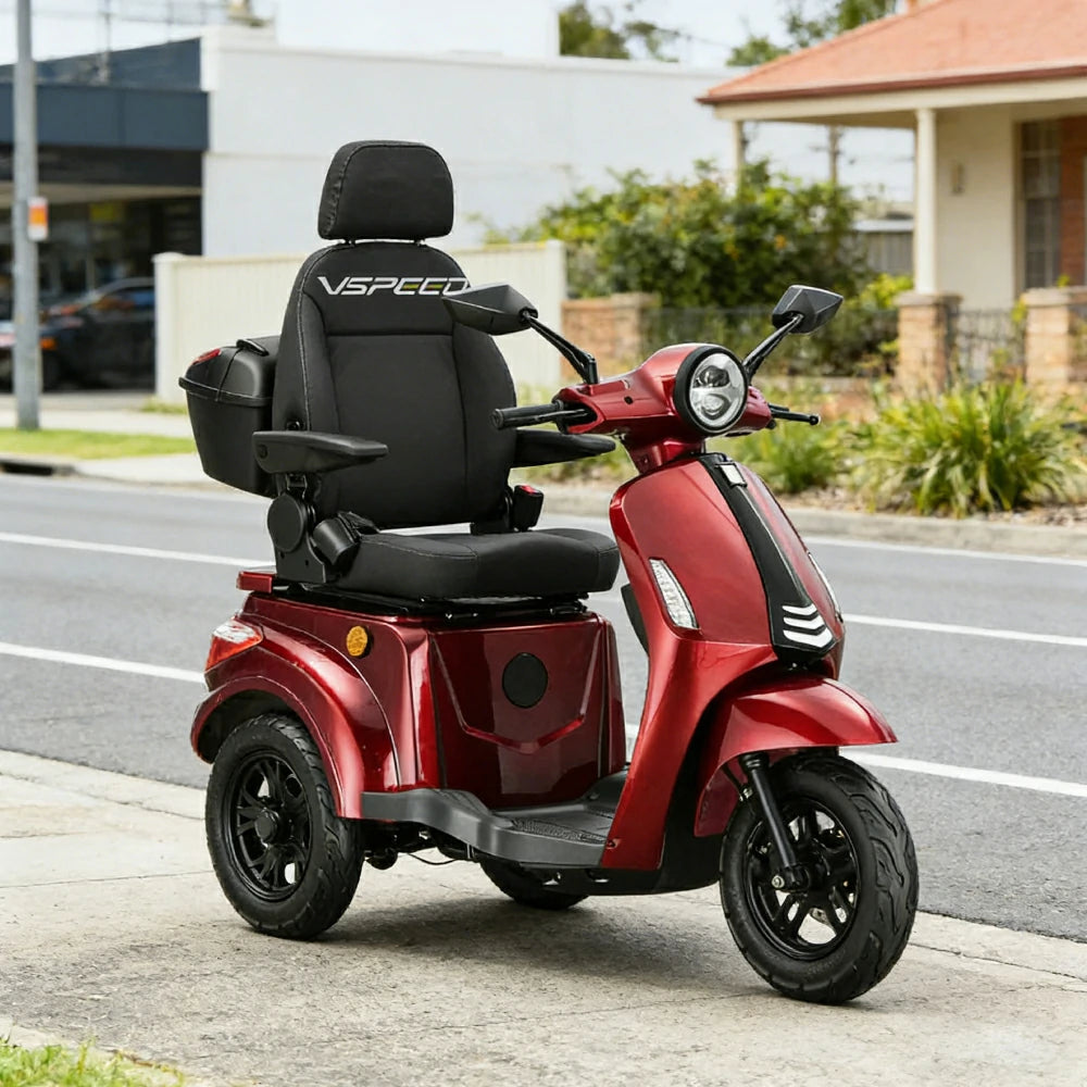 ROLLUX 1000W Electric Mobility Scooter 25km/h Three-Speed Ride with Adjustable Seat & Rear Trunk for Daily Travel ( F1 ) - Red