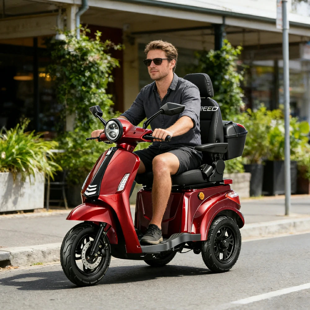 ROLLUX 1000W Electric Mobility Scooter 25km/h Three-Speed Ride with Adjustable Seat & Rear Trunk for Daily Travel ( F1 ) - Red