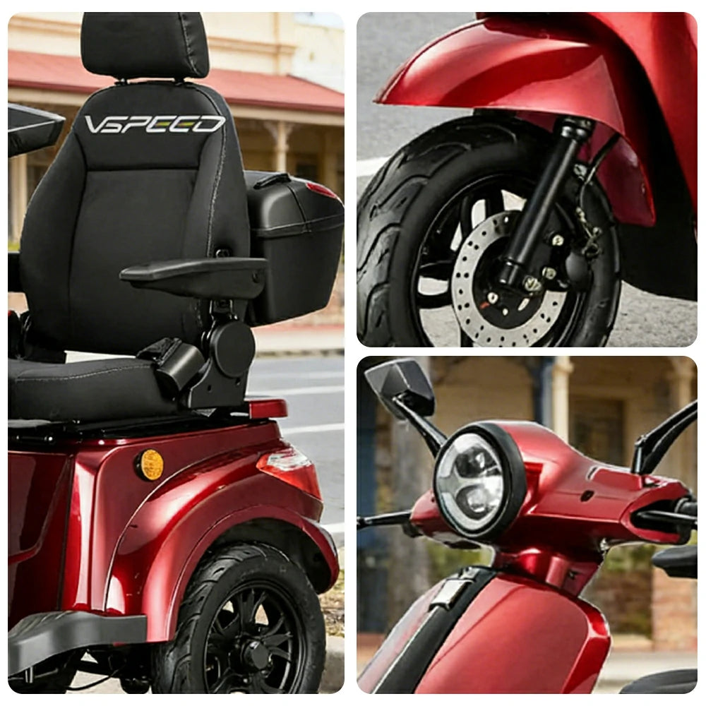 ROLLUX 1000W Electric Mobility Scooter 25km/h Three-Speed Ride with Adjustable Seat & Rear Trunk for Daily Travel ( F1 ) - Red