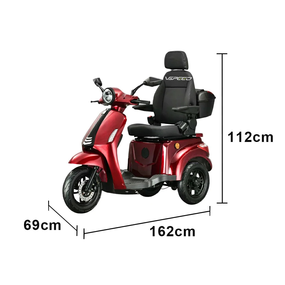 ROLLUX 1000W Electric Mobility Scooter 25km/h Three-Speed Ride with Adjustable Seat & Rear Trunk for Daily Travel ( F1 ) - Red