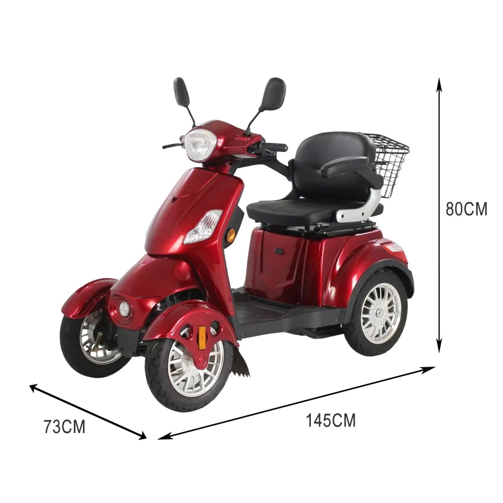 ROLLUX 500W 60V20Ah Lead-Acid/Lithium Battery Red Electric Mobility Scooter Drum Brake