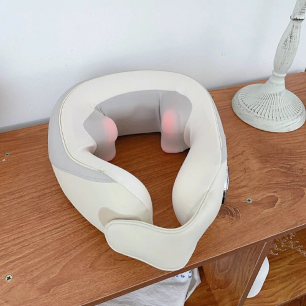 RELAXA Cordless Neck Massager with Heat, 3 Massage Modes, Premium Leather Finish, Ergonomic U-Shaped Portable Design