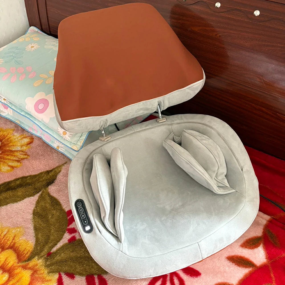 RELAXA 3D Massage Seat Cushion with Heat, Airbag Compression & Vibration, PU Leather, Adjustable Ergonomic Foldable Design