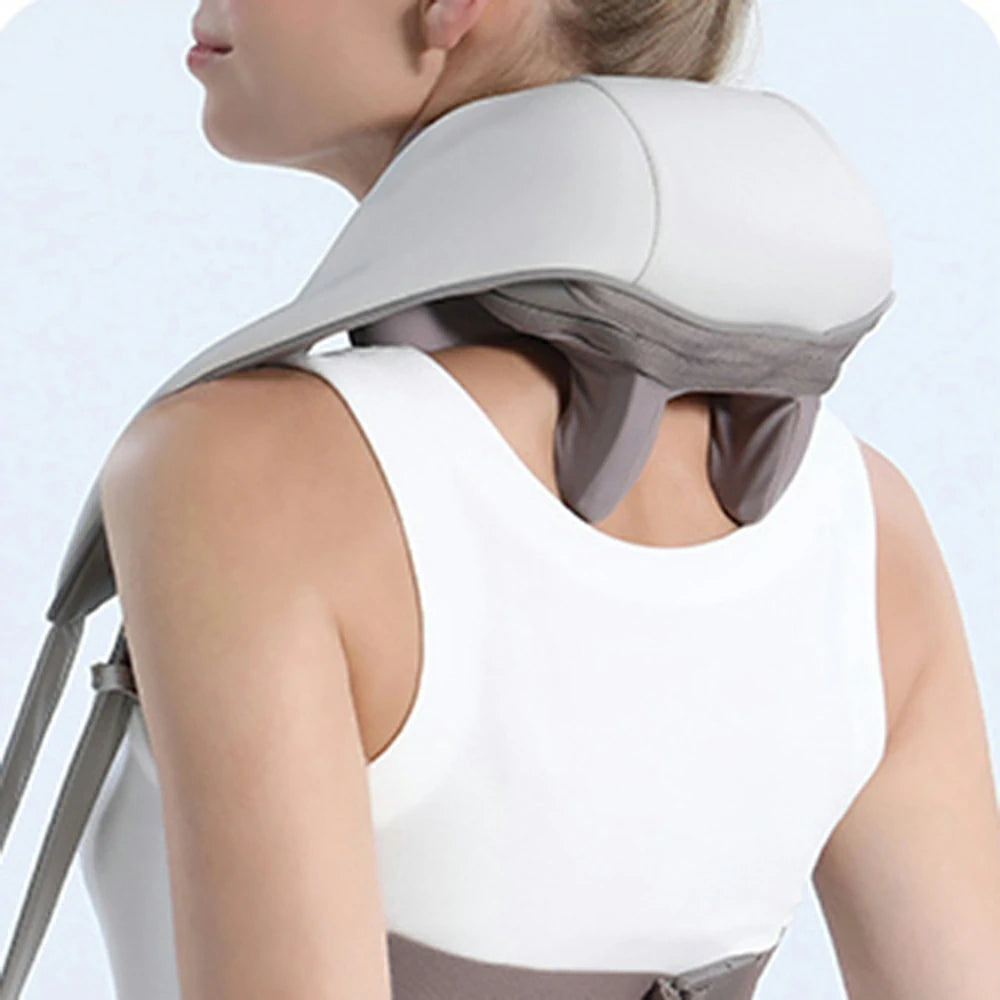 RELAXA Hands-Free Neck Massager with Heat, Quiet Cordless Massage, Breathable Fabric & PU Leather, Clip-On Ergonomic Design