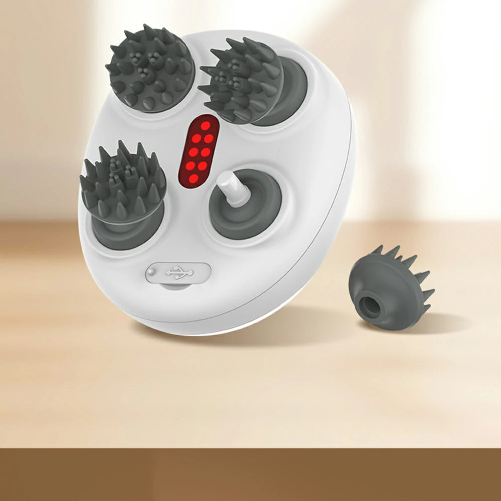 RELAXA Scalp Massager, Four-Claw Kneading Massage, Soft Silicone Heads, IPX7 Waterproof Cordless Design - Grey