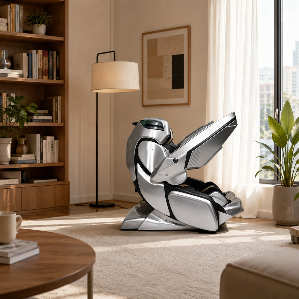 RELAXA 4D PRO Full Body Electric Massage Chair - Precision Massage Mechanism with Wide Comfort Seat - Silver