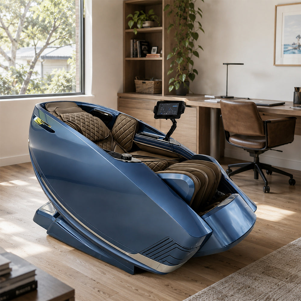 RELAXA Full Body Electric Massage Chair - 360° Foot Massage with Airbag Compression and Calf Stretching - Blue