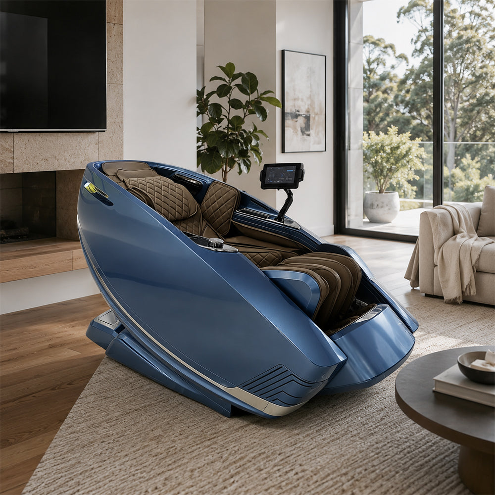 RELAXA Full Body Electric Massage Chair - 360° Foot Massage with Airbag Compression and Calf Stretching - Blue