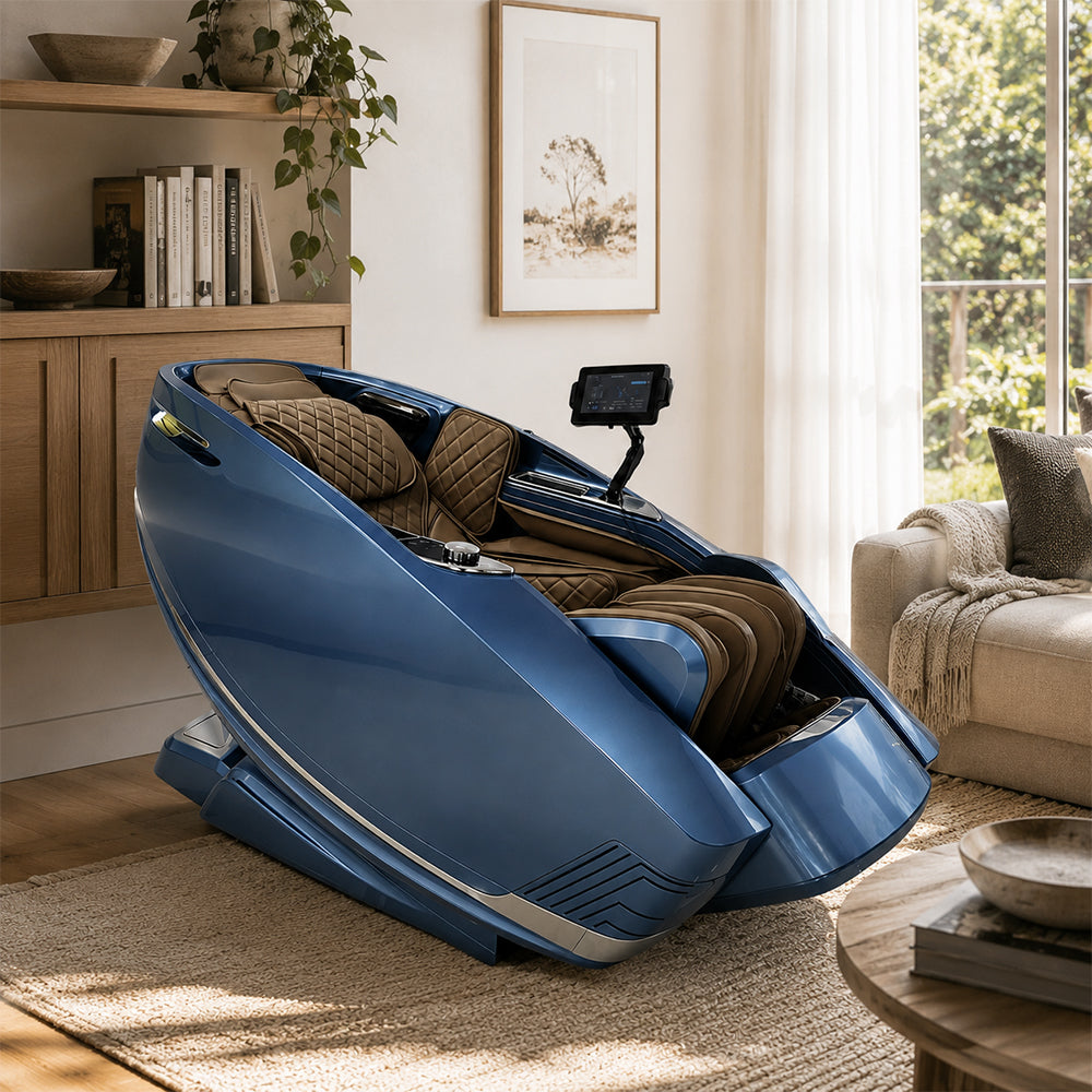 RELAXA Full Body Electric Massage Chair - 360° Foot Massage with Airbag Compression and Calf Stretching - Blue