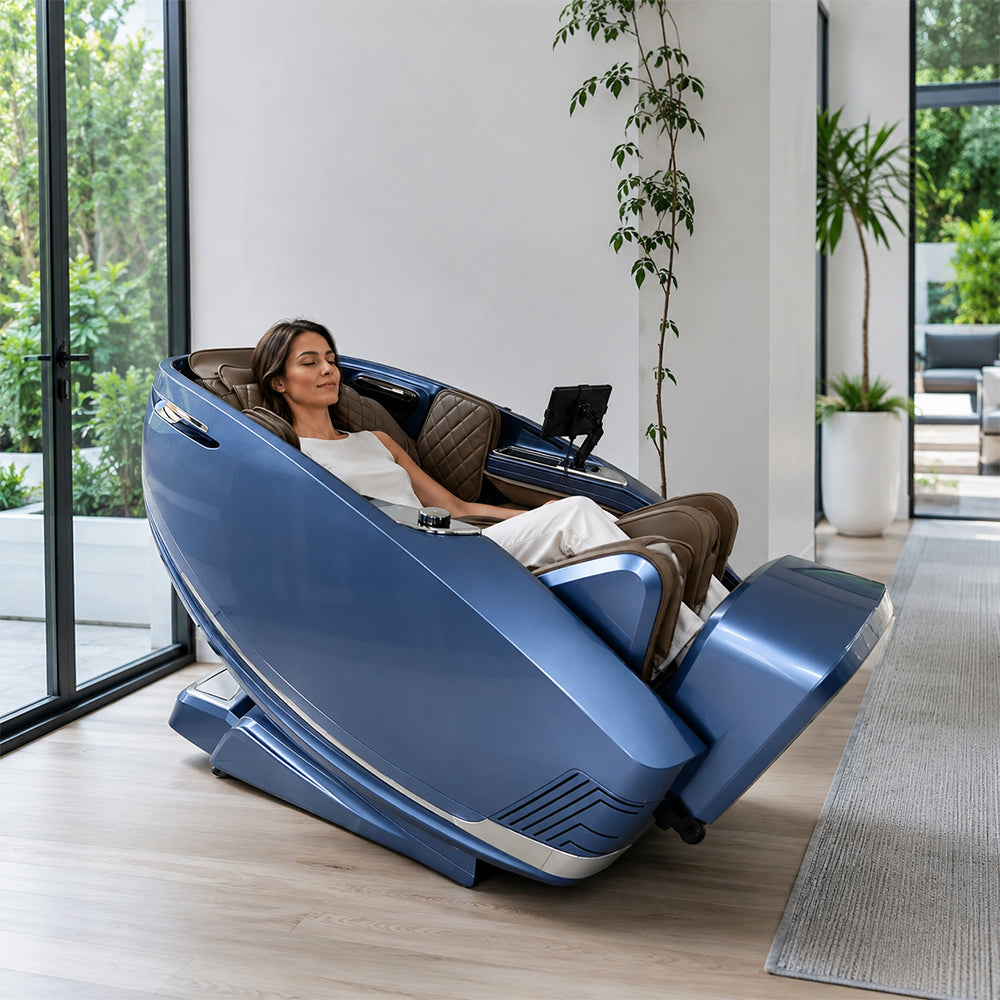RELAXA Full Body Electric Massage Chair - 360° Foot Massage with Airbag Compression and Calf Stretching - Blue