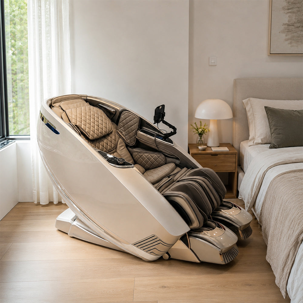RELAXA Full Body Electric Massage Chair - 360° Foot Massage with Airbag Compression and Calf Stretching - Champagne Gold