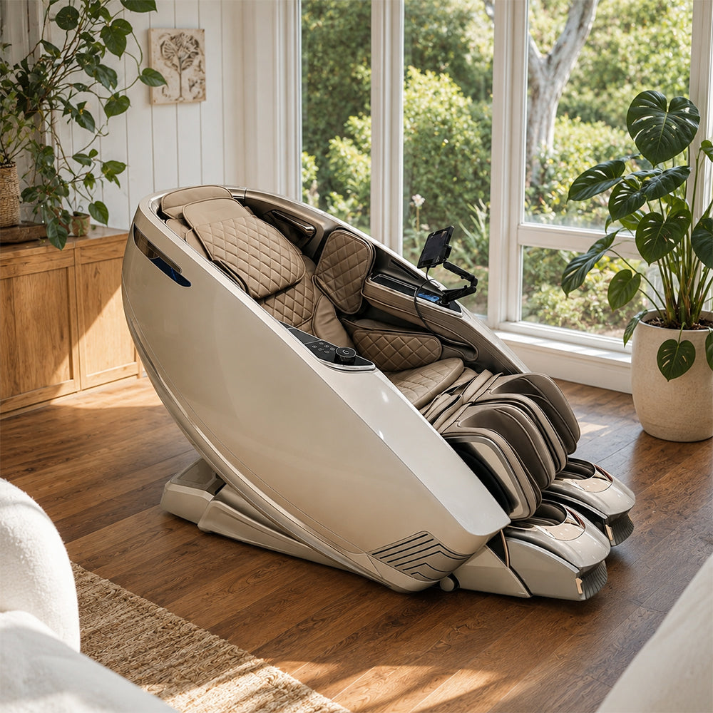 RELAXA Full Body Electric Massage Chair - 360° Foot Massage with Airbag Compression and Calf Stretching - Champagne Gold