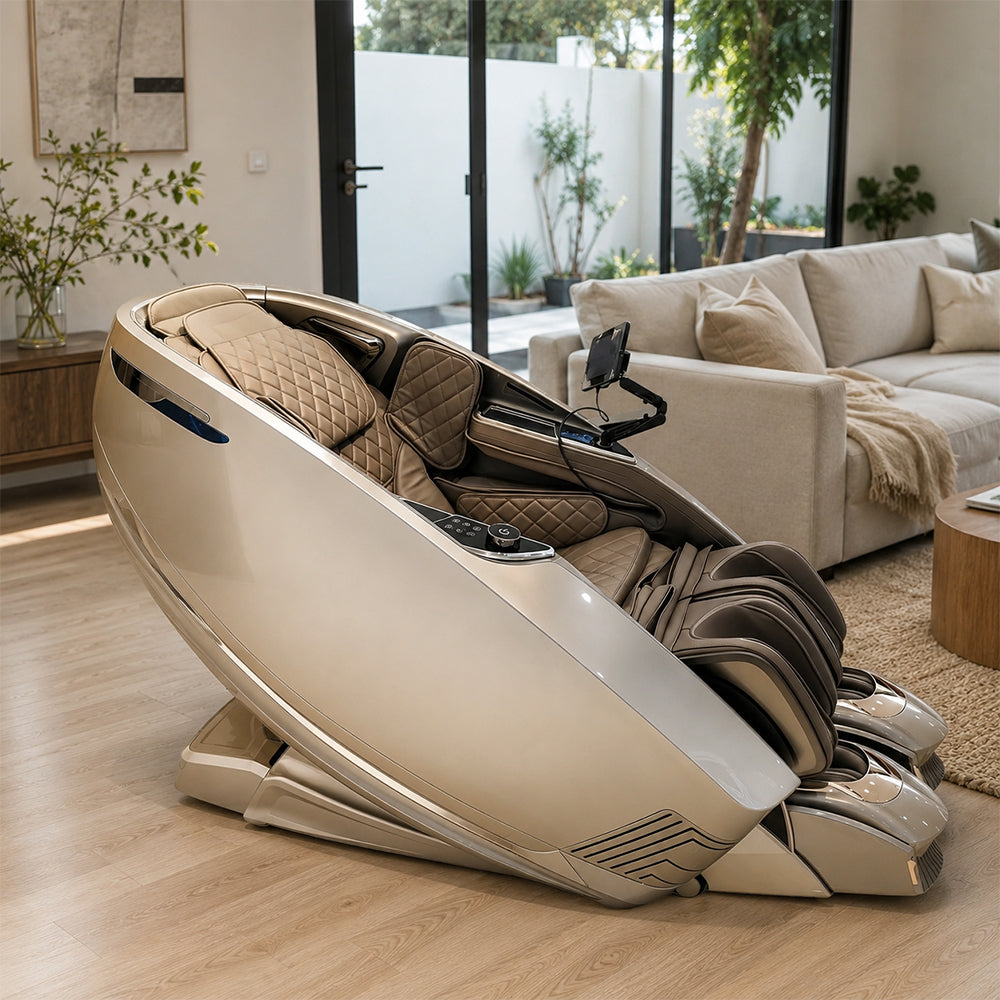 RELAXA Full Body Electric Massage Chair - 360° Foot Massage with Airbag Compression and Calf Stretching - Champagne Gold