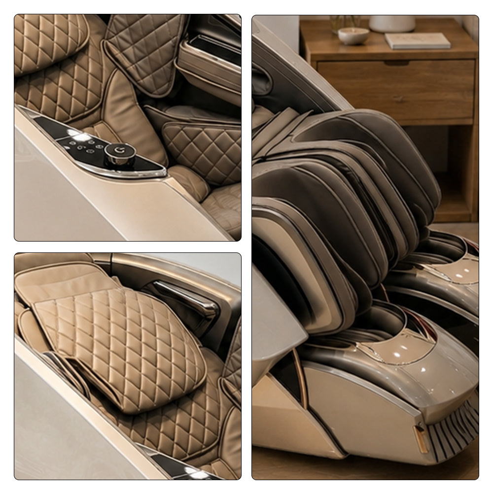 RELAXA Full Body Electric Massage Chair - 360° Foot Massage with Airbag Compression and Calf Stretching - Champagne Gold