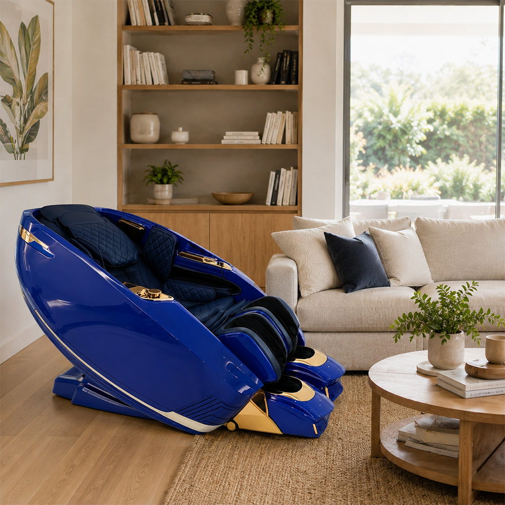 RELAXA Full Body Electric Massage Chair - 360° Foot Massage with Airbag Compression and Calf Stretching - Blue